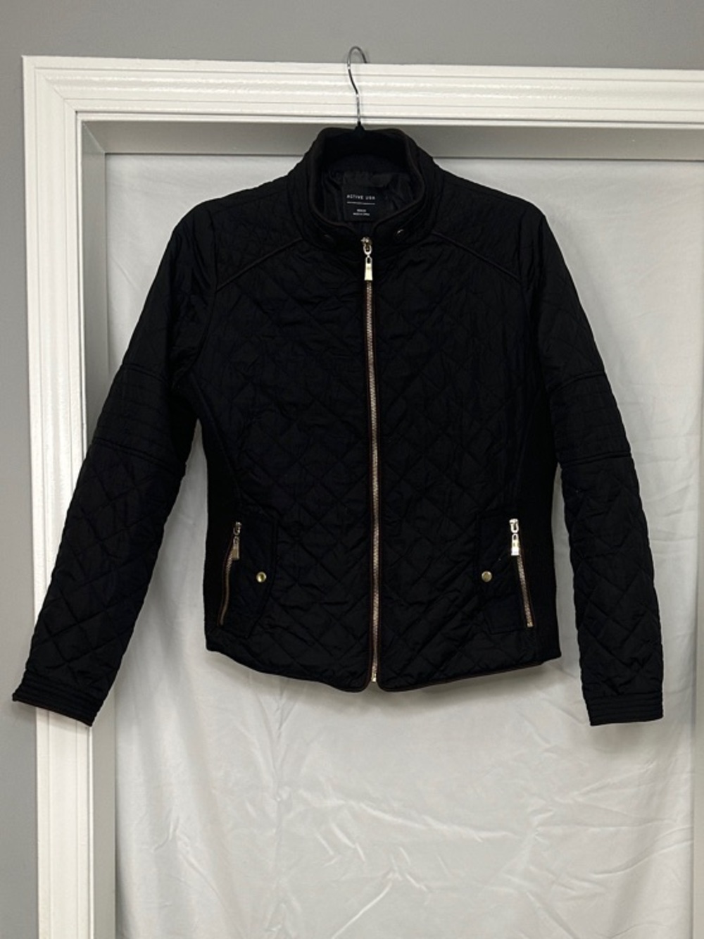 Active USA Quilted Black Utility Jacket with Gold Hardware